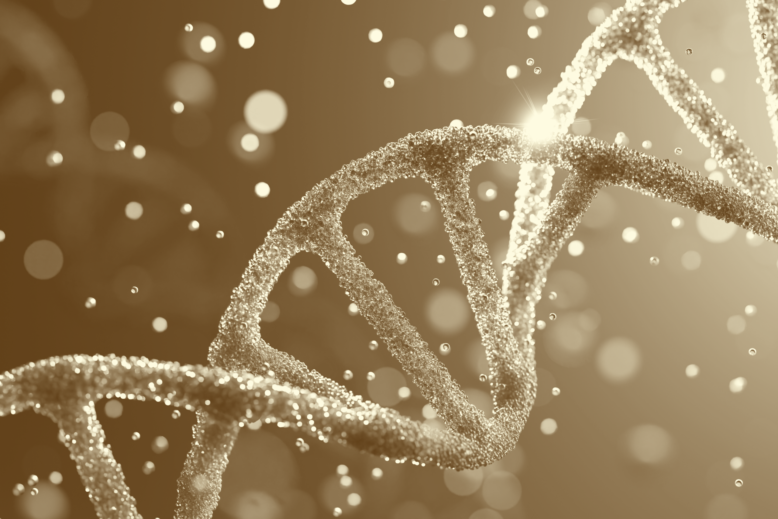 Close-up of a DNA double helix representing the science of longevity and skin aging at Gold Skin Care Center